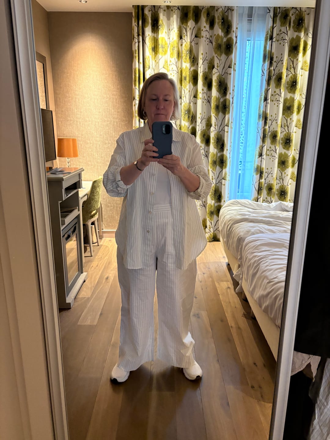 Customer photo review of Madelyn Pant - Poplin Stripe :: Blue / Ivory