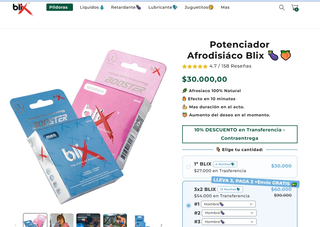 Customer photo review of Potenciador Afrodisiáco Blix 🍆🍑