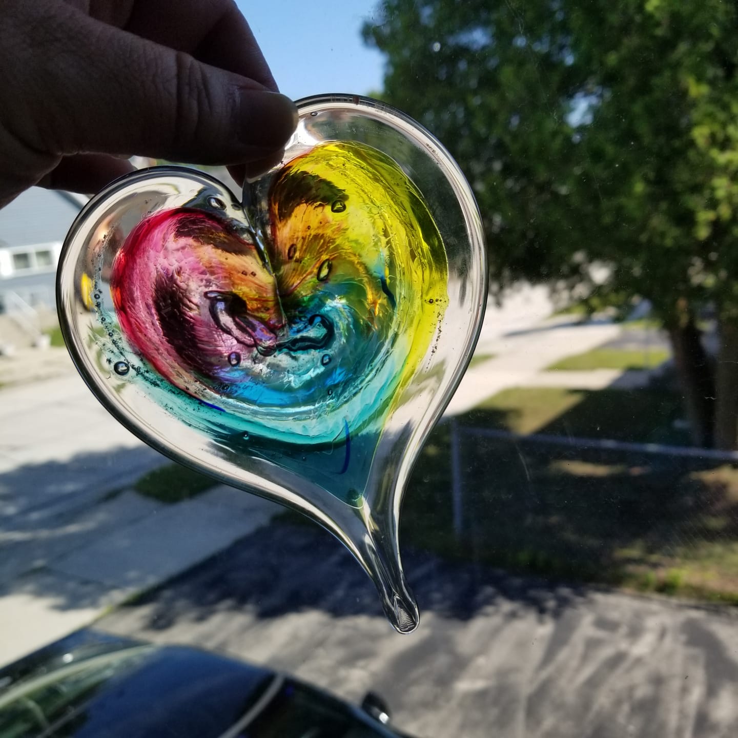Customer photo review of Dichroic Heart Suncatcher with Infused Cremains