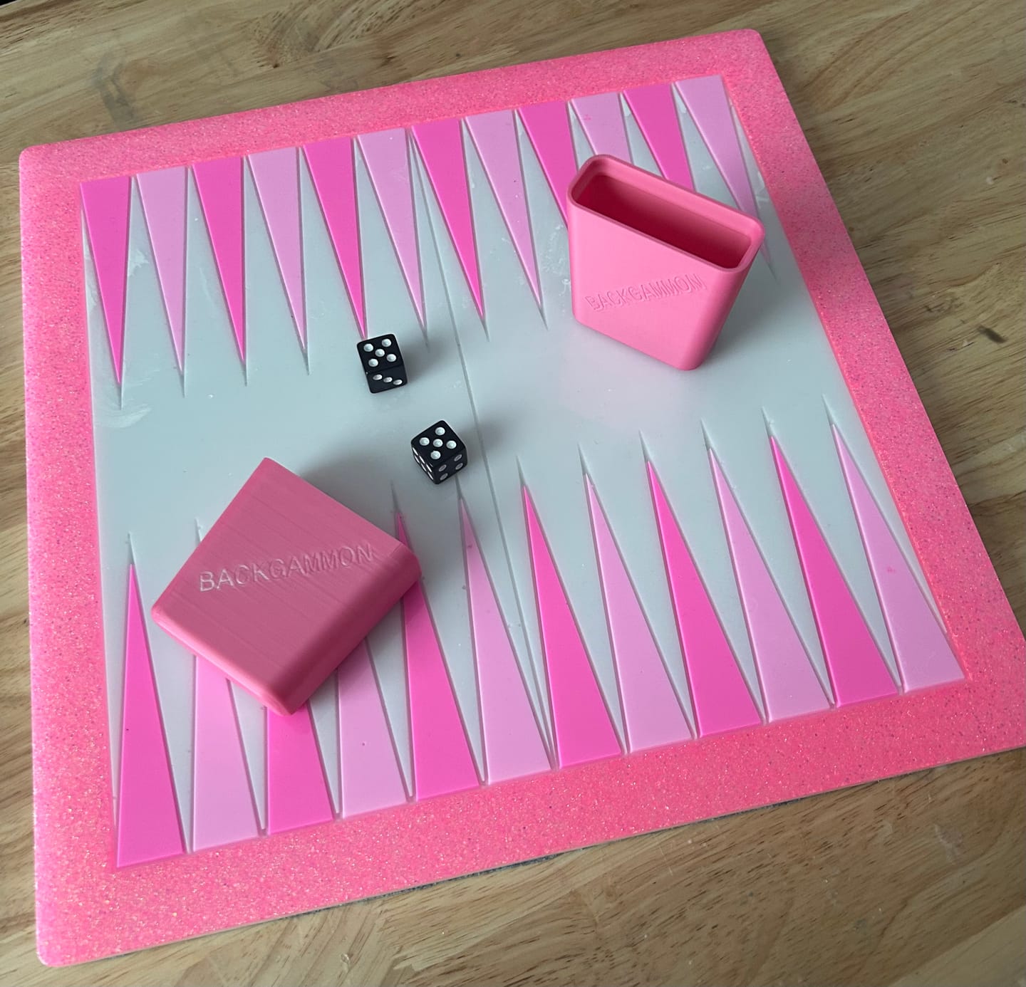 Customer photo review of 14x14x0.5" Medium Backgammon Board With Pieces Silicone Mold