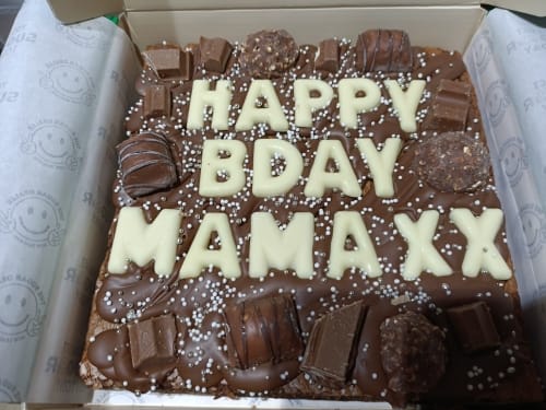 Customer photo review of Custom message chocolate fiend brownie