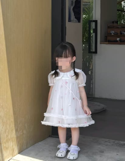 Customer photo review of Dave&Bella Girls Summer Bubble Sleeve Mesh Birthday Dress (free wallet bag)