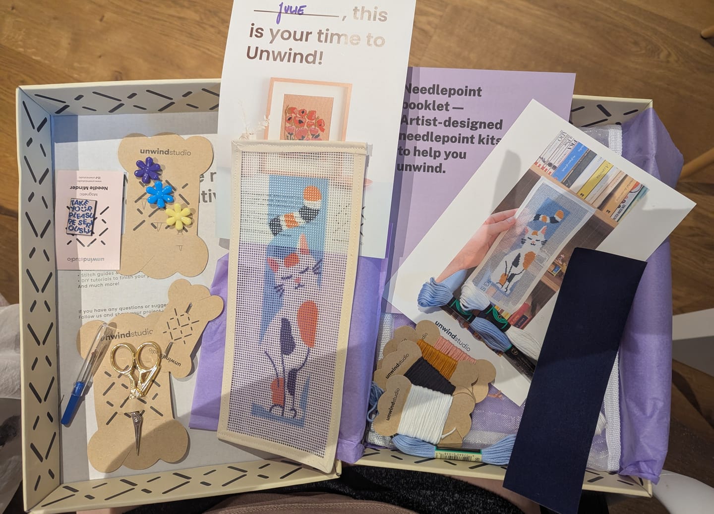 Customer photo review of NEEDLEPOINT STARTER KIT "The Great Catsby" Bookmark
