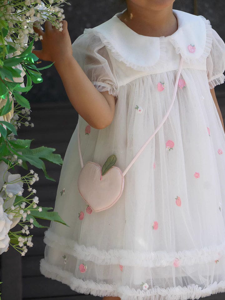Customer photo review of Dave&Bella Girls Summer Bubble Sleeve Mesh Birthday Dress (free wallet bag)