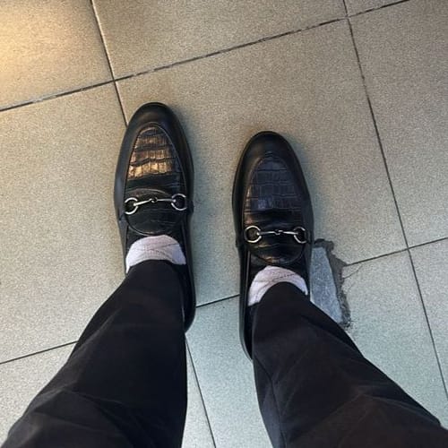 Customer photo review of Belgian Loafer Horsebit Buckle - Solid Black & Croco (Silver Buckle)