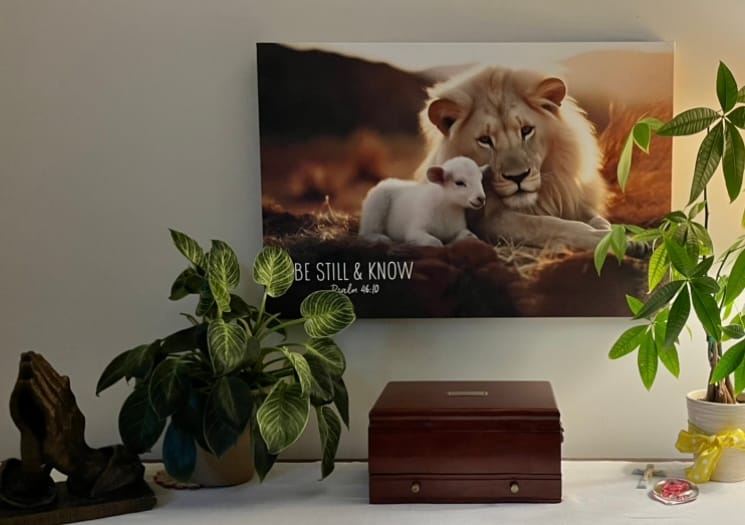 Customer photo review of Lion and Lamb, Be Still and Know Psalm 46:10, Wall Art Canvas Print