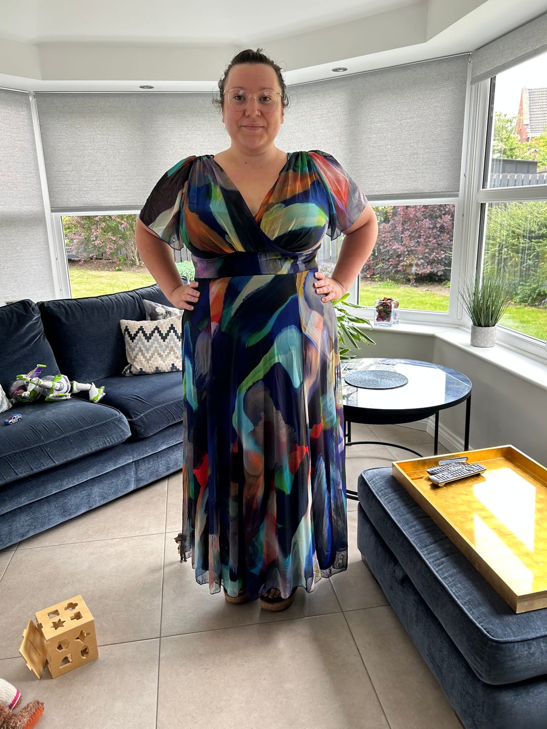 Customer photo review of Isabelle Navy Mirage Float Sleeve Maxi Dress