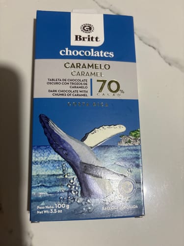 Customer photo review of Tableta De Chocolate Oscuro con Trozos de Caramelo Britt