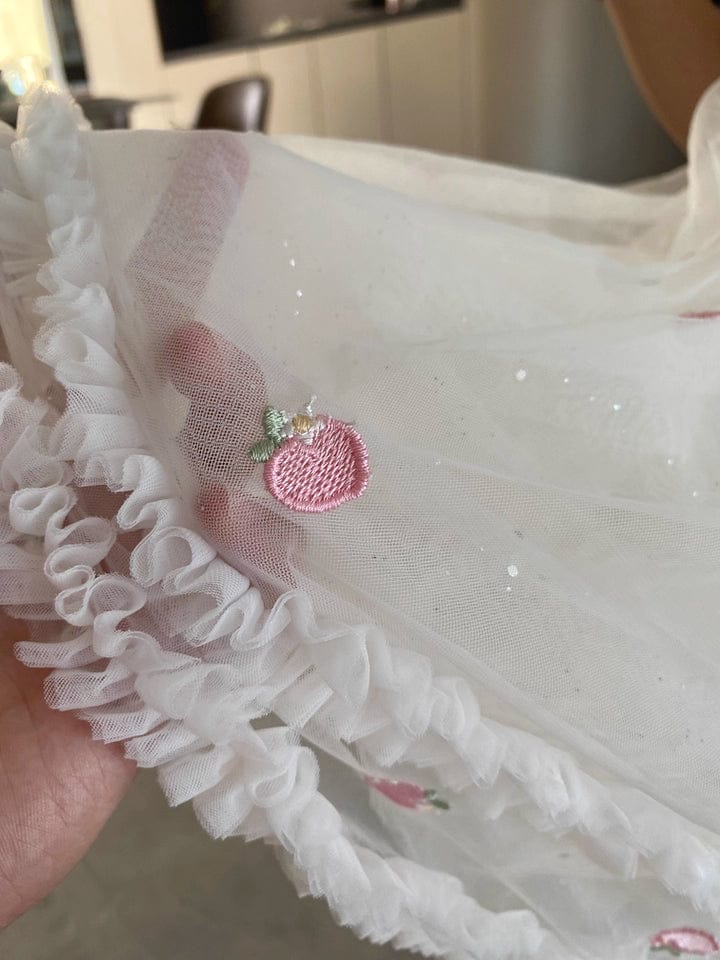 Customer photo review of Dave&Bella Girls Summer Bubble Sleeve Mesh Birthday Dress (free wallet bag)