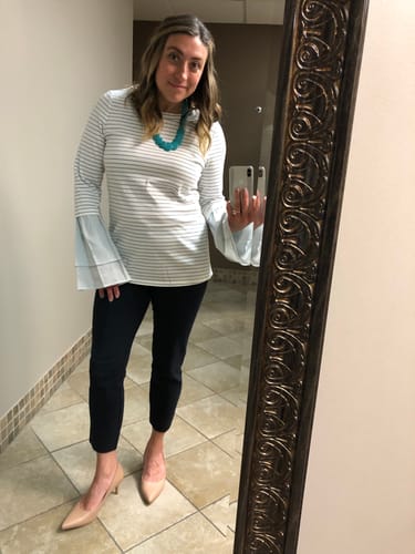 Customer photo review of Striped Dual Bell Sleeve Tee