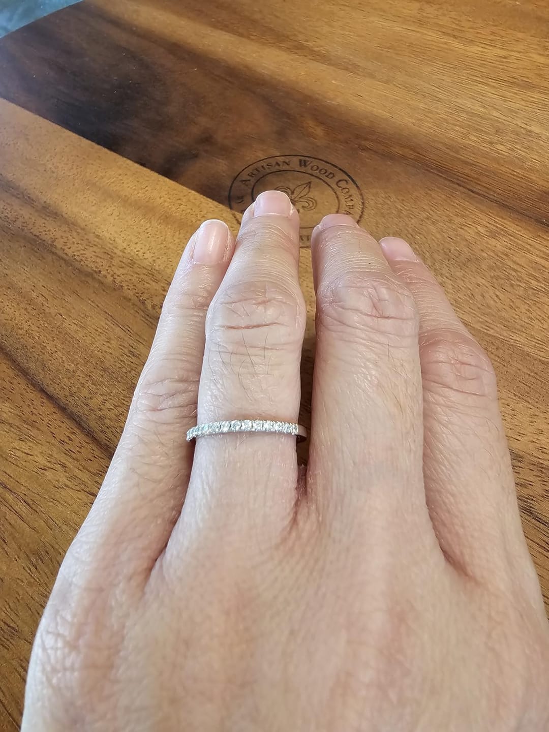 Customer photo review of S925 Half Halo Moissanite 0.5 Ct Round Cut White/Green Stone Anniversary Ring