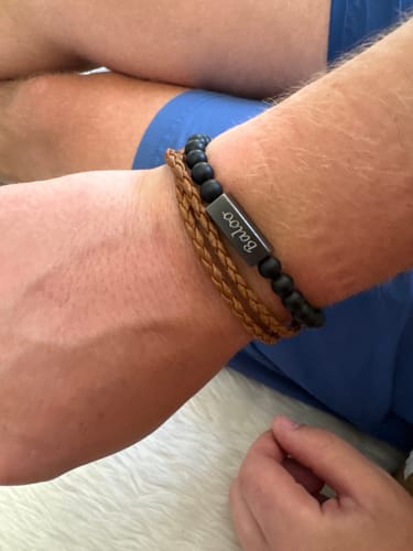 Customer photo review of 6mm Matte Black Rectangle Bead Bracelet