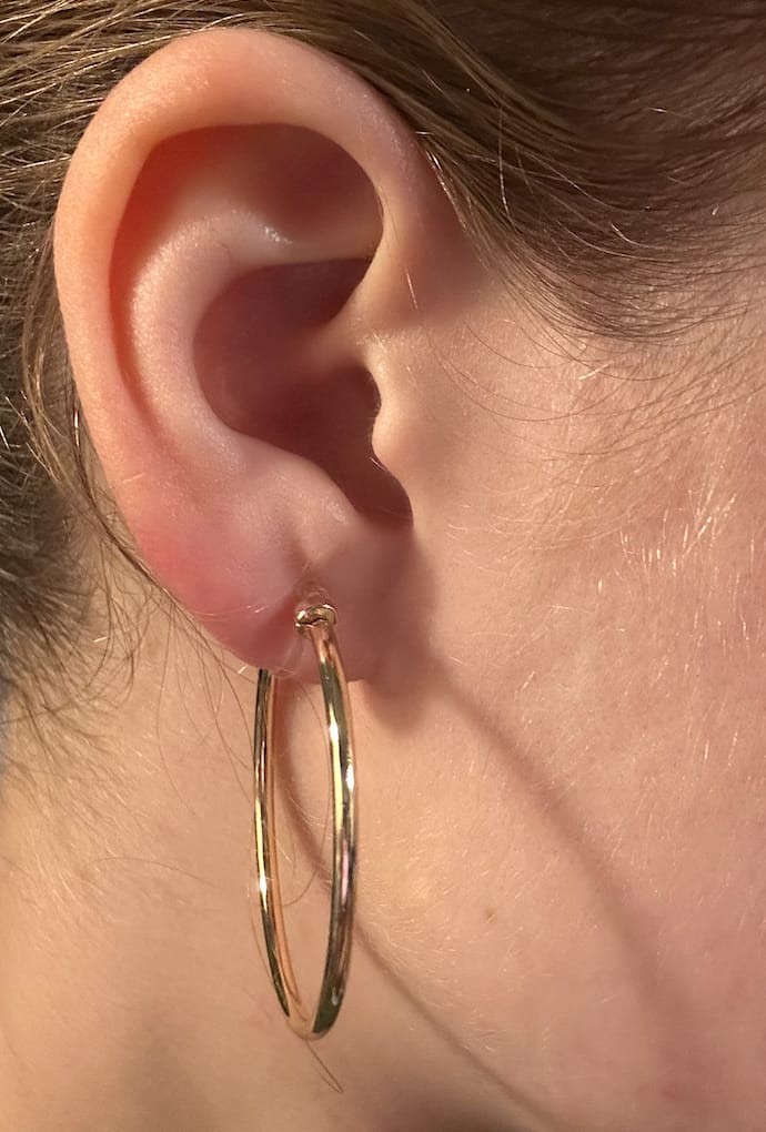 Customer photo review of Large Thin Hoop Clip On Earrings in Gold