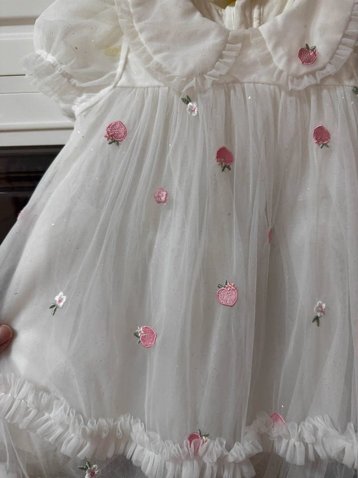 Customer photo review of Dave&Bella Girls Summer Bubble Sleeve Mesh Birthday Dress (free wallet bag)
