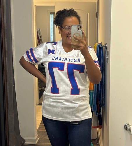 Customer photo review of Custom White Royal-Red Classic Style Mesh Authentic Football Jersey