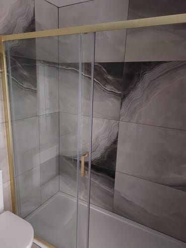 Customer photo review of Rene Brushed Brass 1700 x 1900mm Sliding Shower Door - 6mm Glass