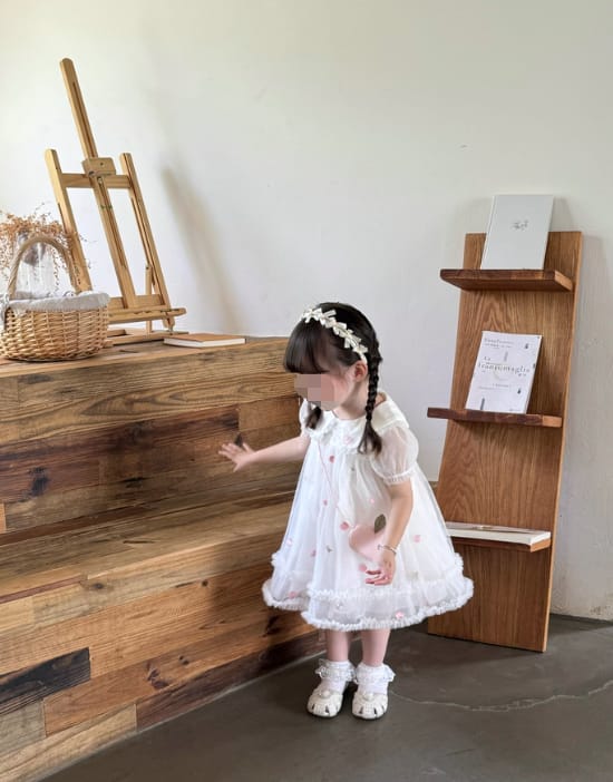 Customer photo review of Dave&Bella Girls Summer Bubble Sleeve Mesh Birthday Dress (free wallet bag)