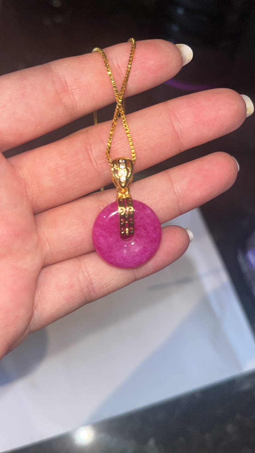 Customer photo review of Buddha Stones Purple Jade Peace Buckle Happiness Necklace Pendant