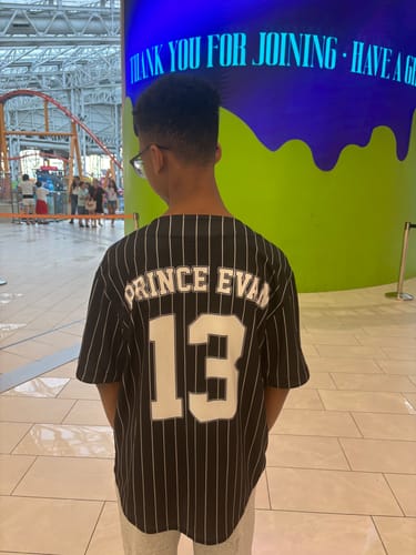 Customer photo review of Custom Pinstripe Baseball Jersey Black and White - Design Your Own Jersey