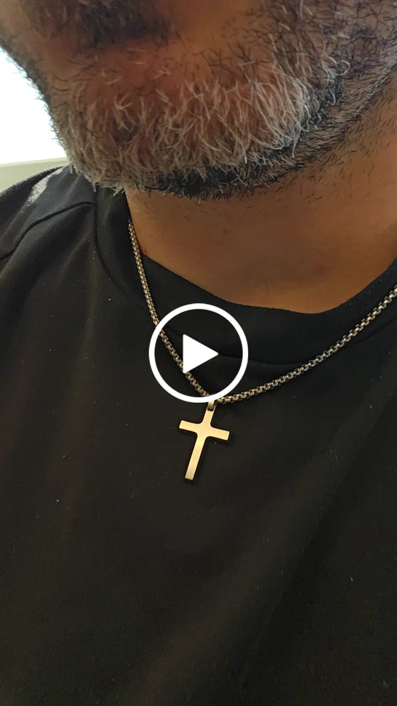 Customer video review of Mini Beveled Edge Cross Pendant