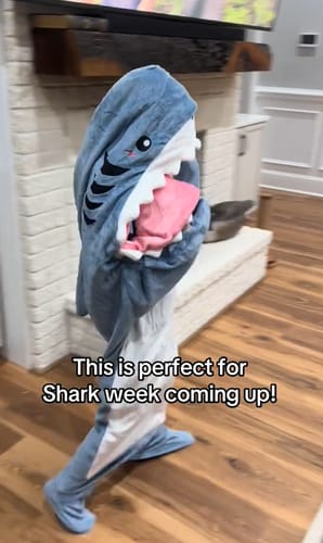 Customer photo review of OLAOLA Unisex Adult Plush Shark Blanket Animals Onesie Pajamas Wearable Warm Home One-Piece Sleepwear