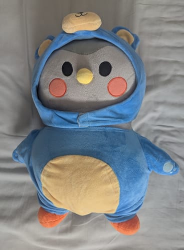 Customer photo review of Classic Gray Finch Plushie with Removable Brown Bear Costume