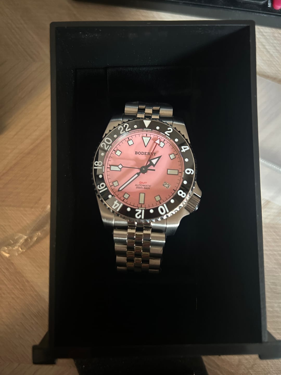 Customer photo review of ADMIRAL GMT - 200M Waterproof Titanium Automatic Diver Watch | Pink-(Ceramic Bezel)