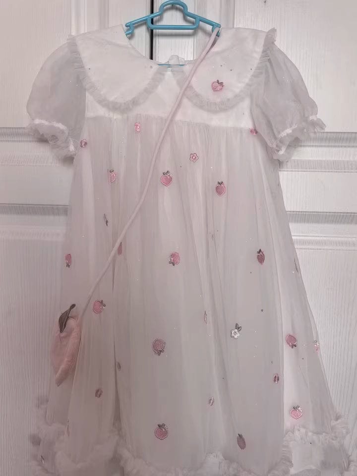 Customer photo review of Dave&Bella Girls Summer Bubble Sleeve Mesh Birthday Dress (free wallet bag)