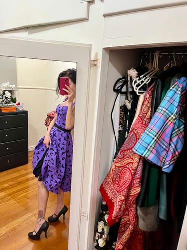 Customer photo review of BACKLOT NON-DAMAGED - Maneater Swing Dress in Bat Print - Vixen by Micheline Pitt