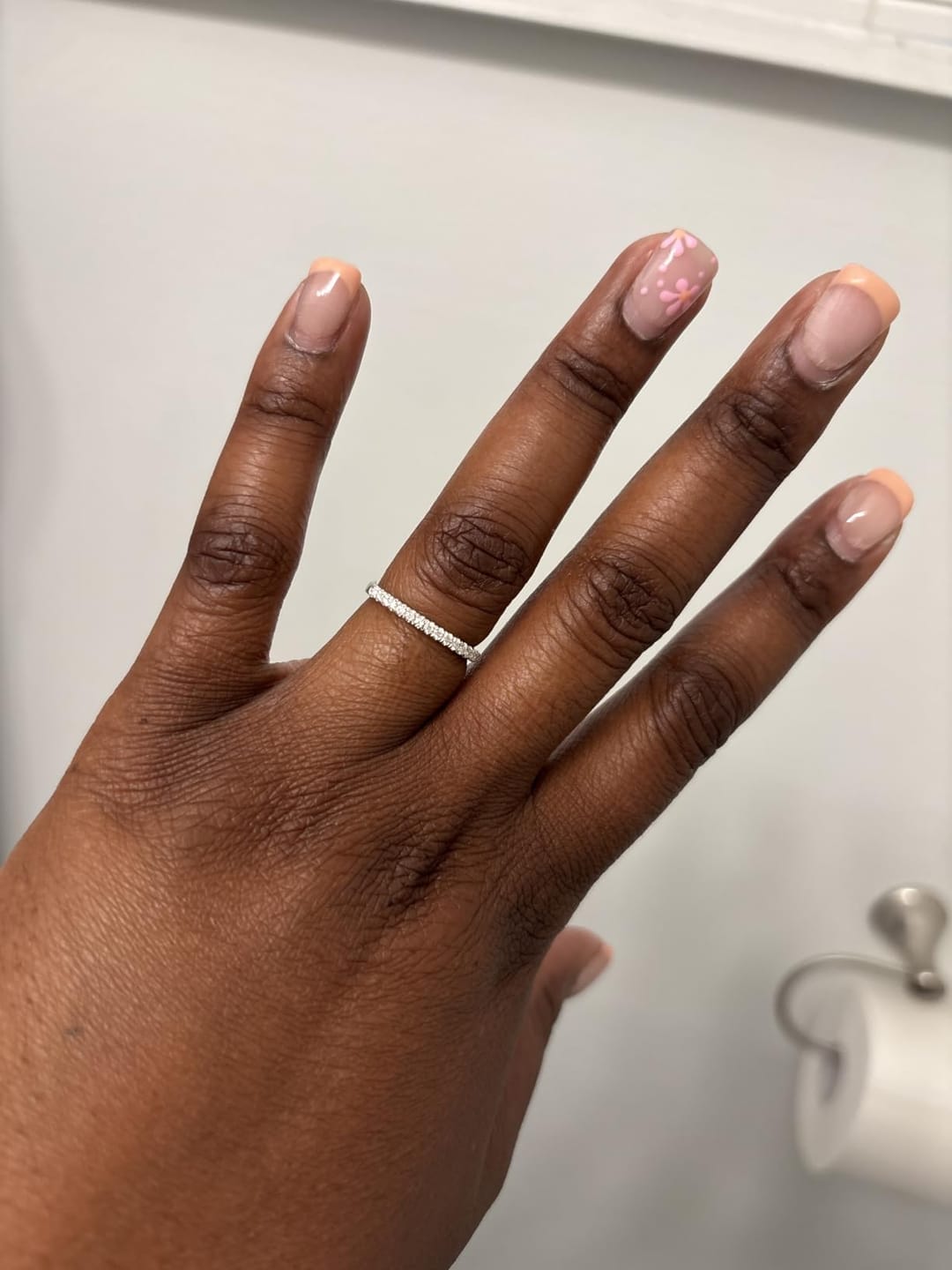 Customer photo review of S925 Half Halo Moissanite 0.5 Ct Round Cut White/Green Stone Anniversary Ring