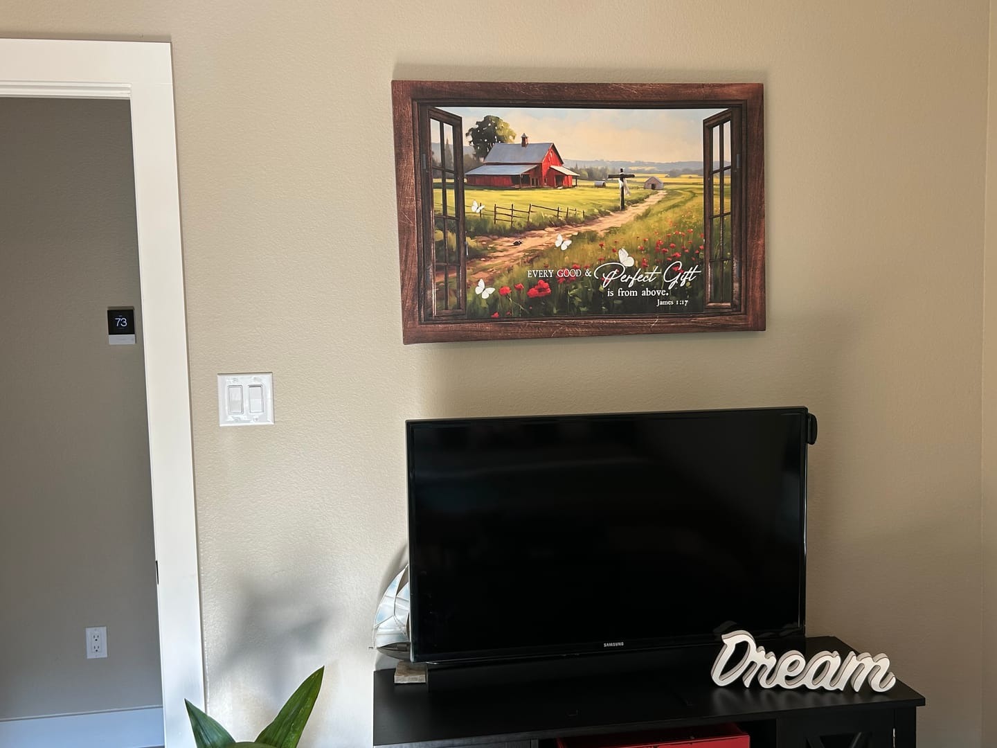 Customer photo review of James 1:17 Every Good and Perfect Gift is From Above, Red Barn in Field, Wall Art Canvas