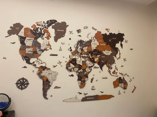 Customer photo review of Wooden World Map Wall Art - UV Print, 3D Map with Vibrant Colors (Soil)