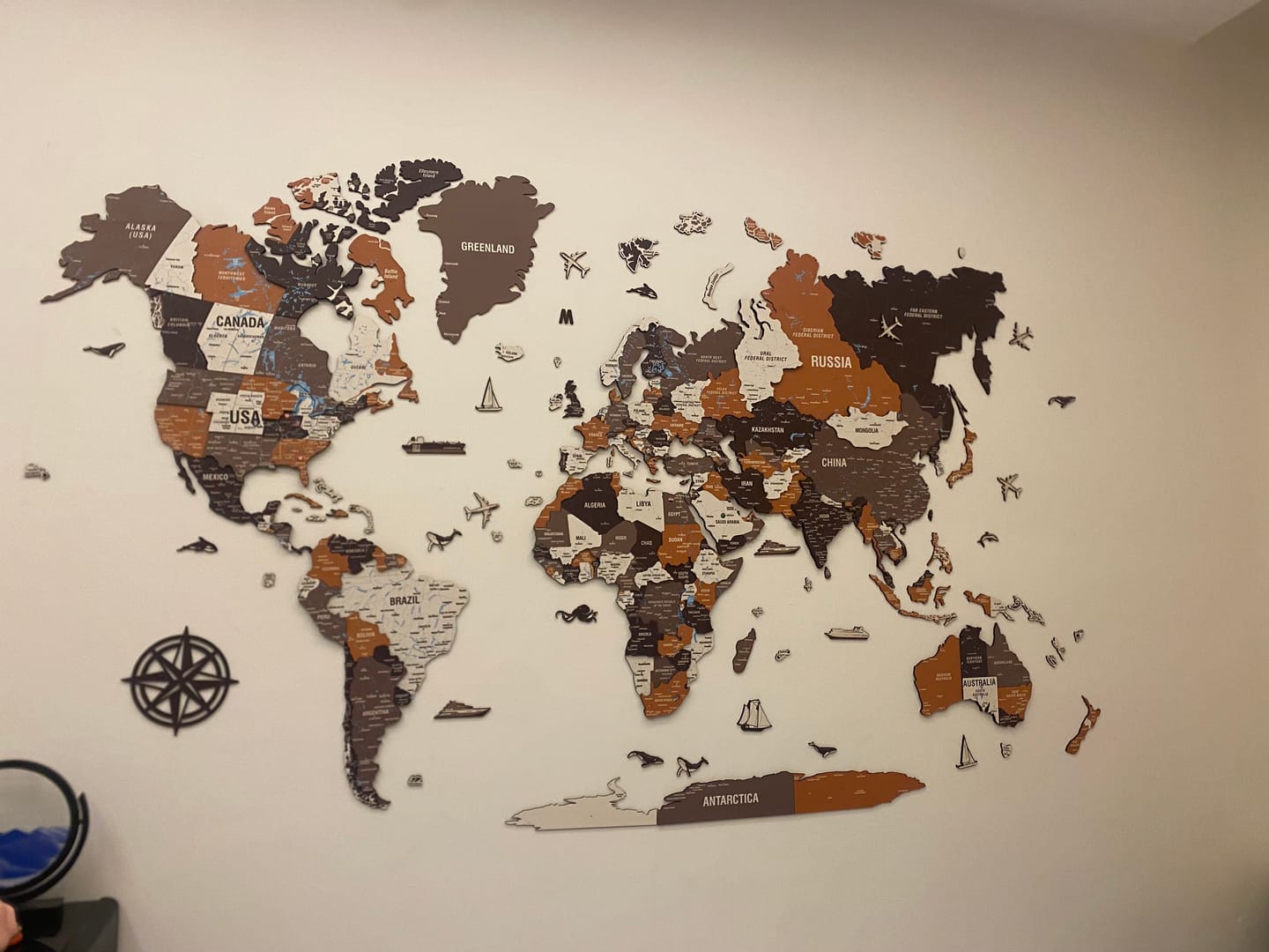 Customer photo review of Wooden World Map Wall Art - UV Print, 3D Map with Vibrant Colors (Soil)