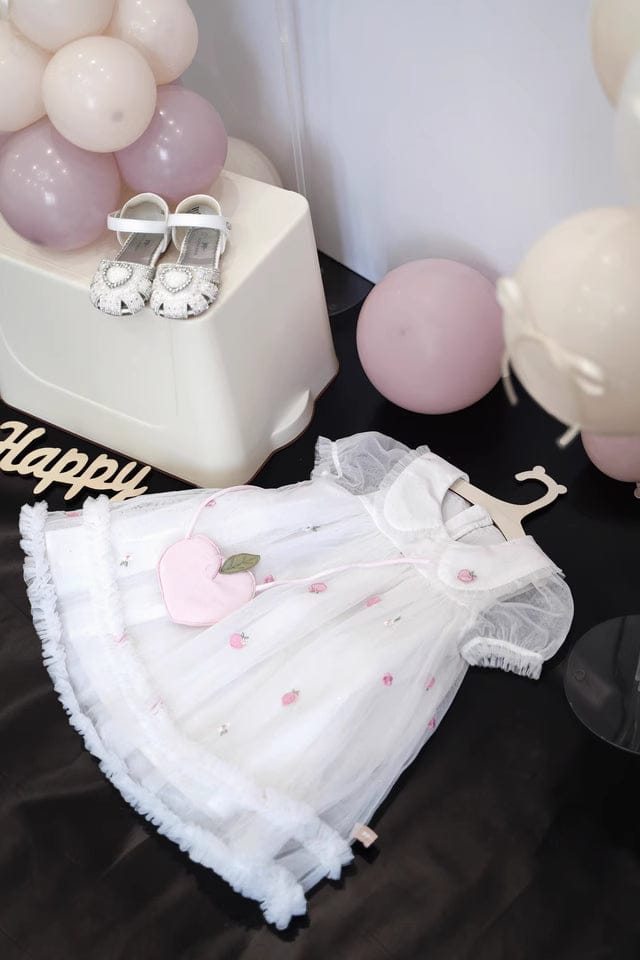 Customer photo review of Dave&Bella Girls Summer Bubble Sleeve Mesh Birthday Dress (free wallet bag)