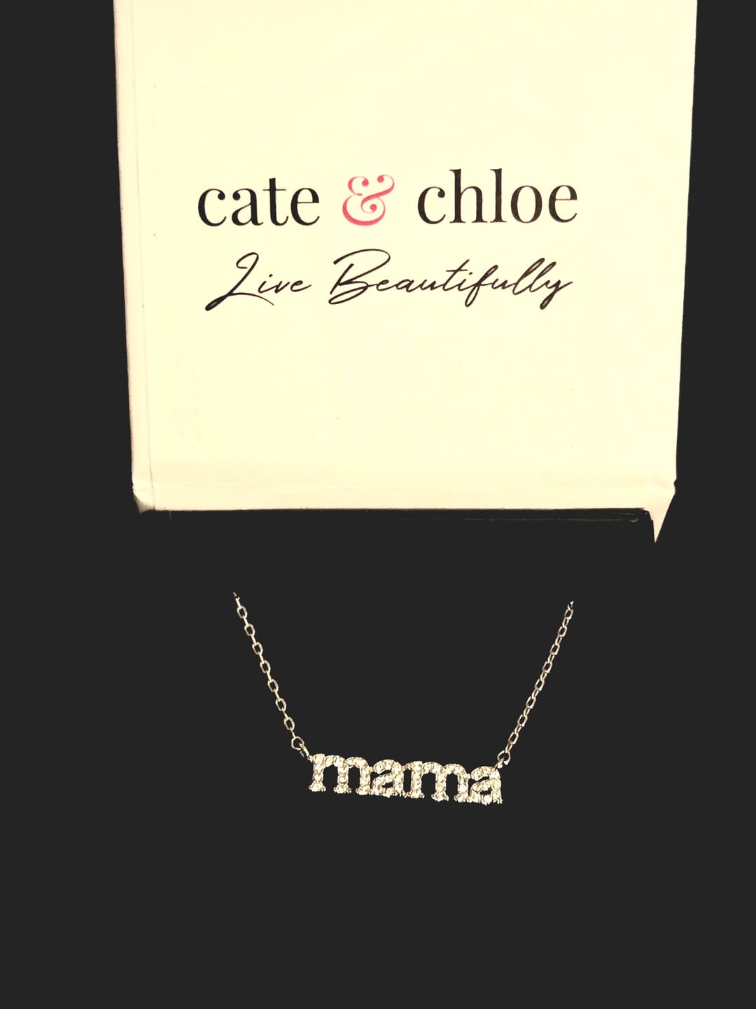 Customer photo review of Kelly 18k White Gold Plated Mama Necklace with Swarovski Crystals