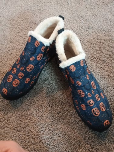 Customer photo review of Pumpkin Party Winter Sneakers - Warm & Easy Slip-On Shoes Lined with Vegan Wool with Anti-Slip Soles