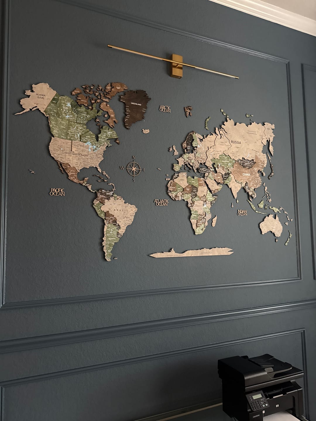 Customer photo review of Wood World Map -Light Rustic