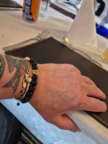 Customer photo review of Masonic Mens Bead Bracelet - Blue