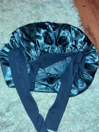 Customer photo review of Women's Fashion Bonnet Solid Color Wide Edge Two Tails Elastic Silk Smooth Tiny Tie Sports Daily Home Casual Hair Hat Sleep