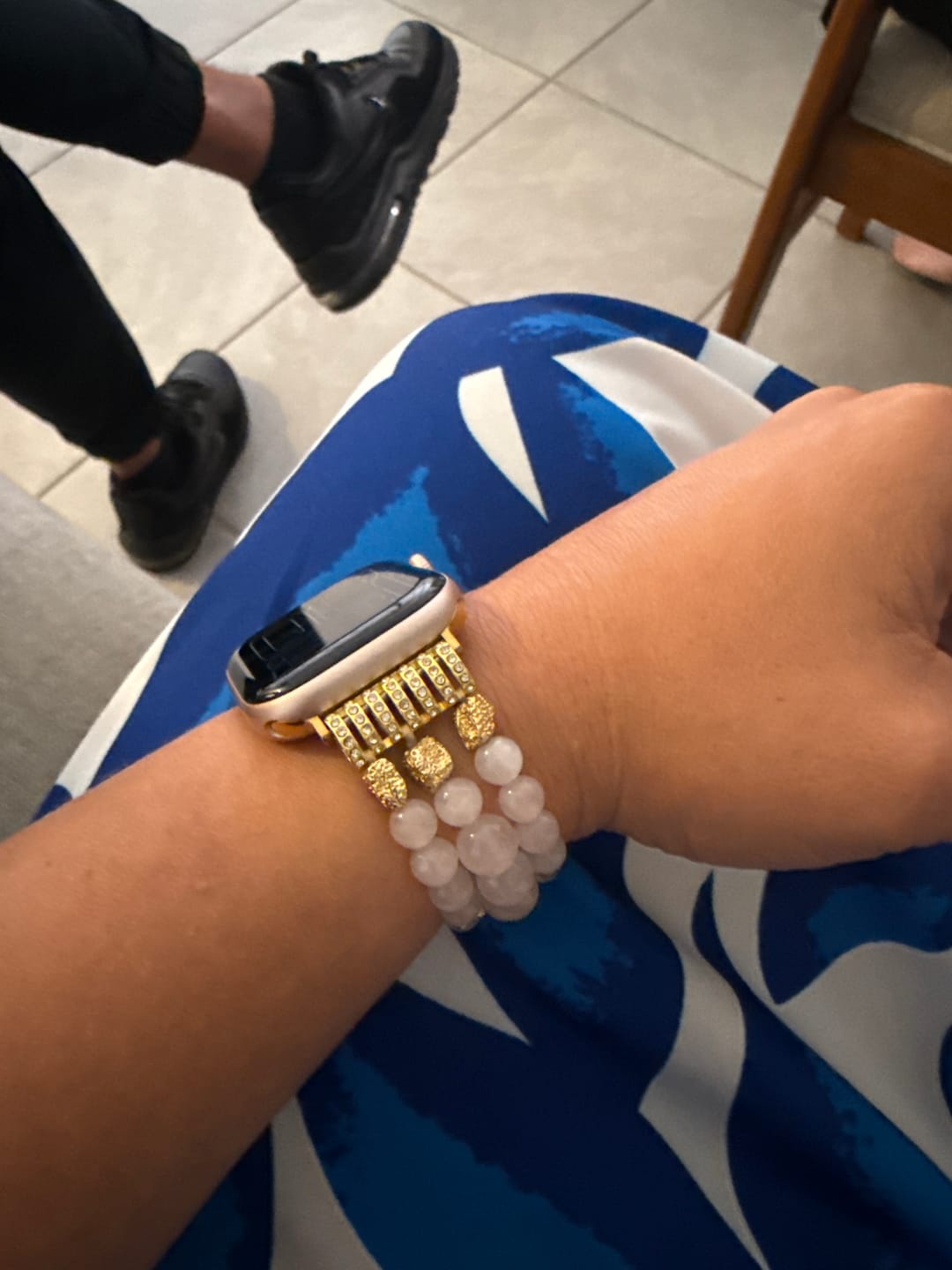 Customer photo review of Rose Quartz Stretch Apple Watch Strap