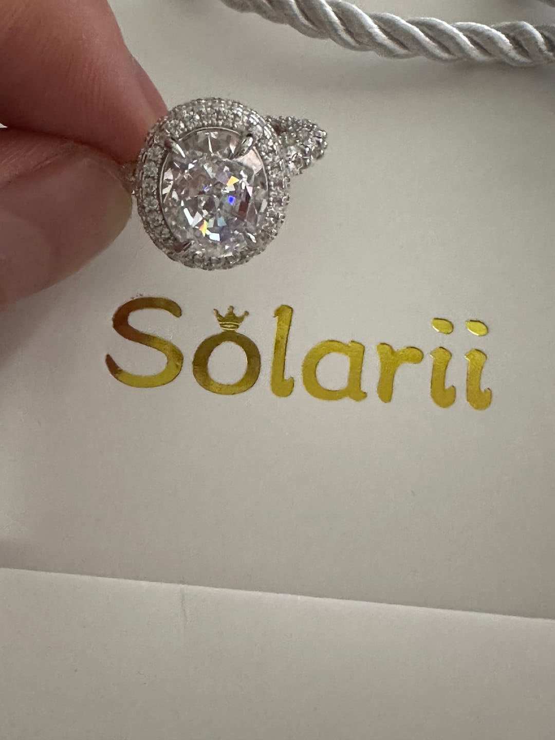 Customer photo review of Gorgeous Hidden Halo Oval Cut 4.0ct Engagement Ring In Sterling Silver