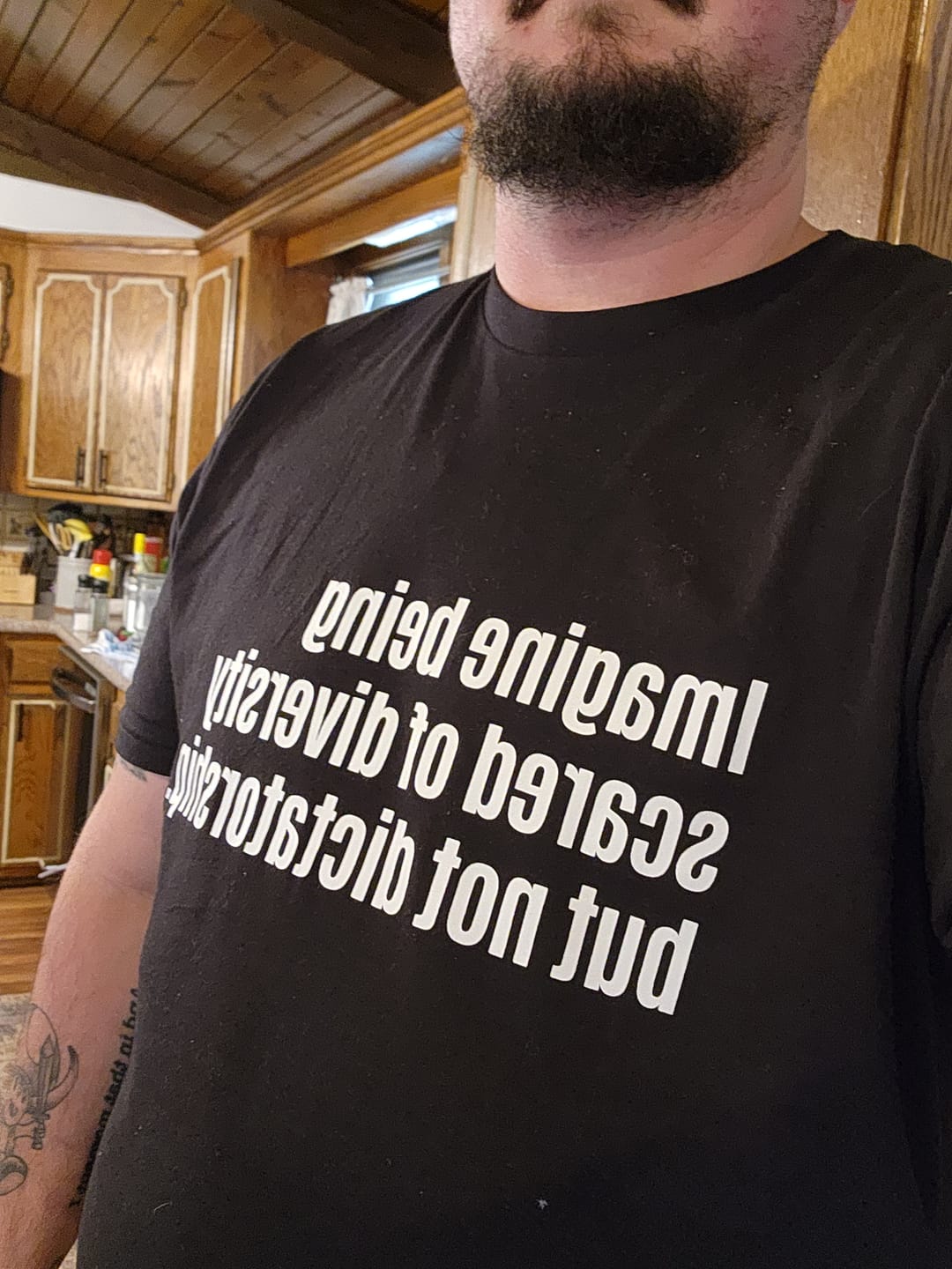 Customer photo review of Imagine Being Scared of Diversity But Not Dictatorship Unisex Tee
