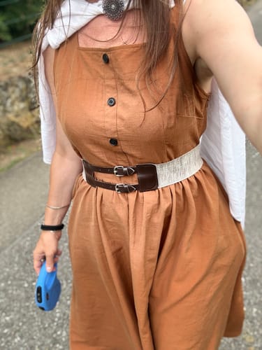 Customer photo review of Brown Midi Button Up Pinafore Dress 3702