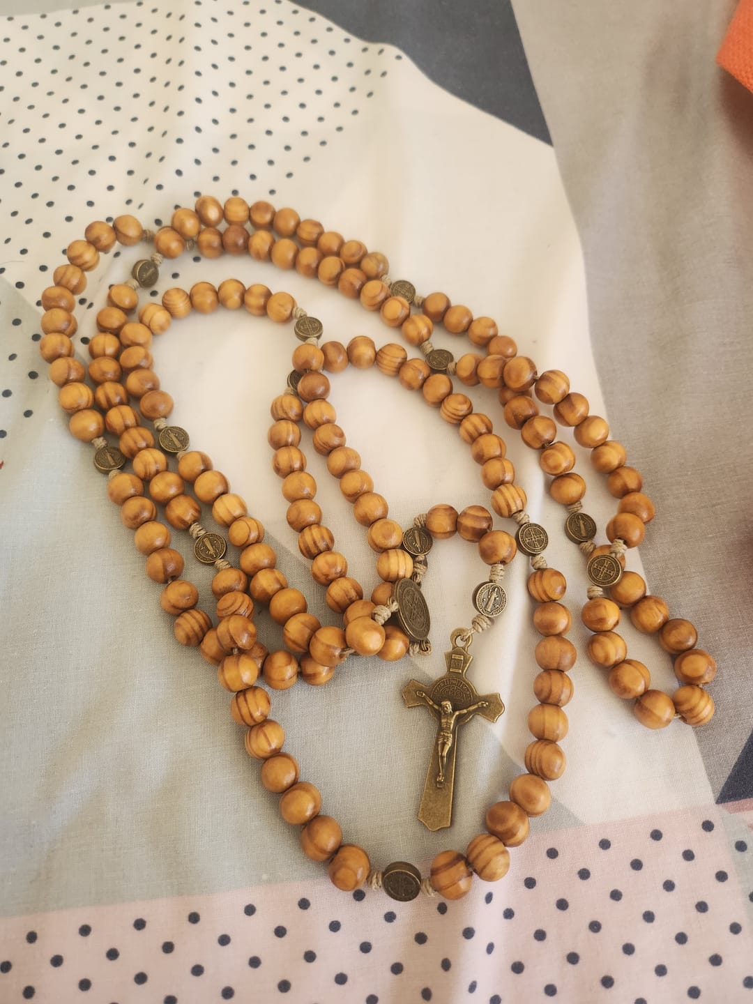 Customer photo review of Christianartworkshop 15 Decade Olive Wood Rosary with St. Benedict, Crucifix & Waist Chain Design—Divine Devotion in Dual Use