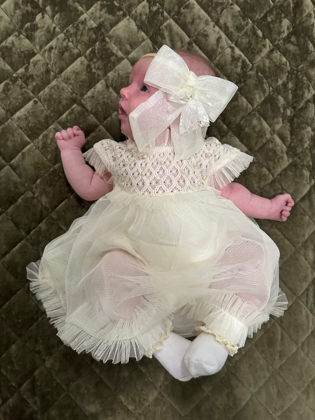Customer photo review of Bella Buttermilk Tulle Blouse and Bloomers Set