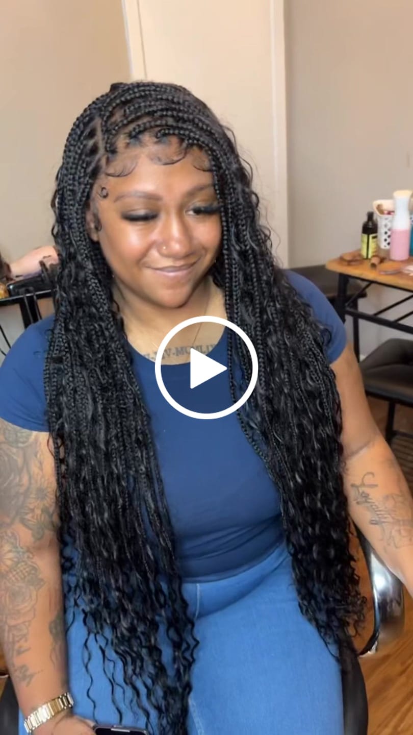 Customer video review of Kiki - Pre Bleached Human Hair Deep Wave Curls Pre Bleached Knotless Swiss HD Full Lace Boho Box Braided Wig
