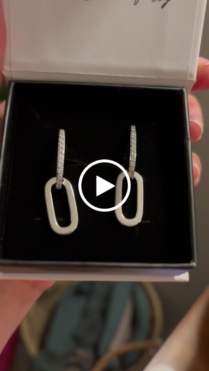 Customer video review of Remington 18k White Gold Plated Dangle Chain Link Earrings with Swarovski Crystals