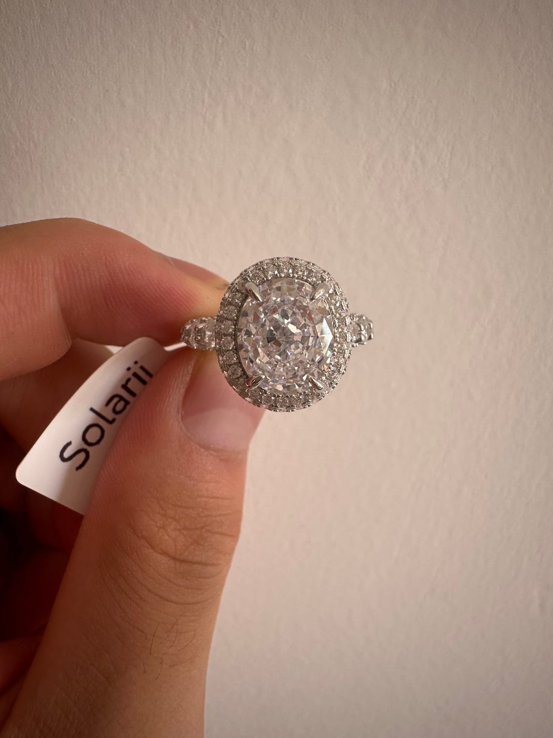 Customer photo review of Gorgeous Hidden Halo Oval Cut 4.0ct Engagement Ring In Sterling Silver