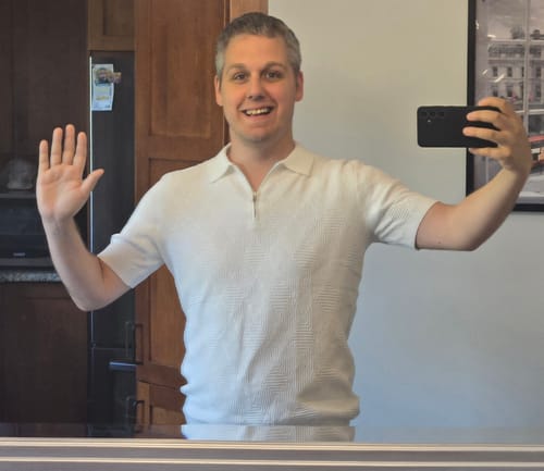 Customer photo review of Rhombus Textured Zip Up Knitted Polo Shirt