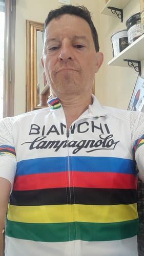 Customer photo review of Bianchi Stripe Retro Short Sleeve Cycling Kit